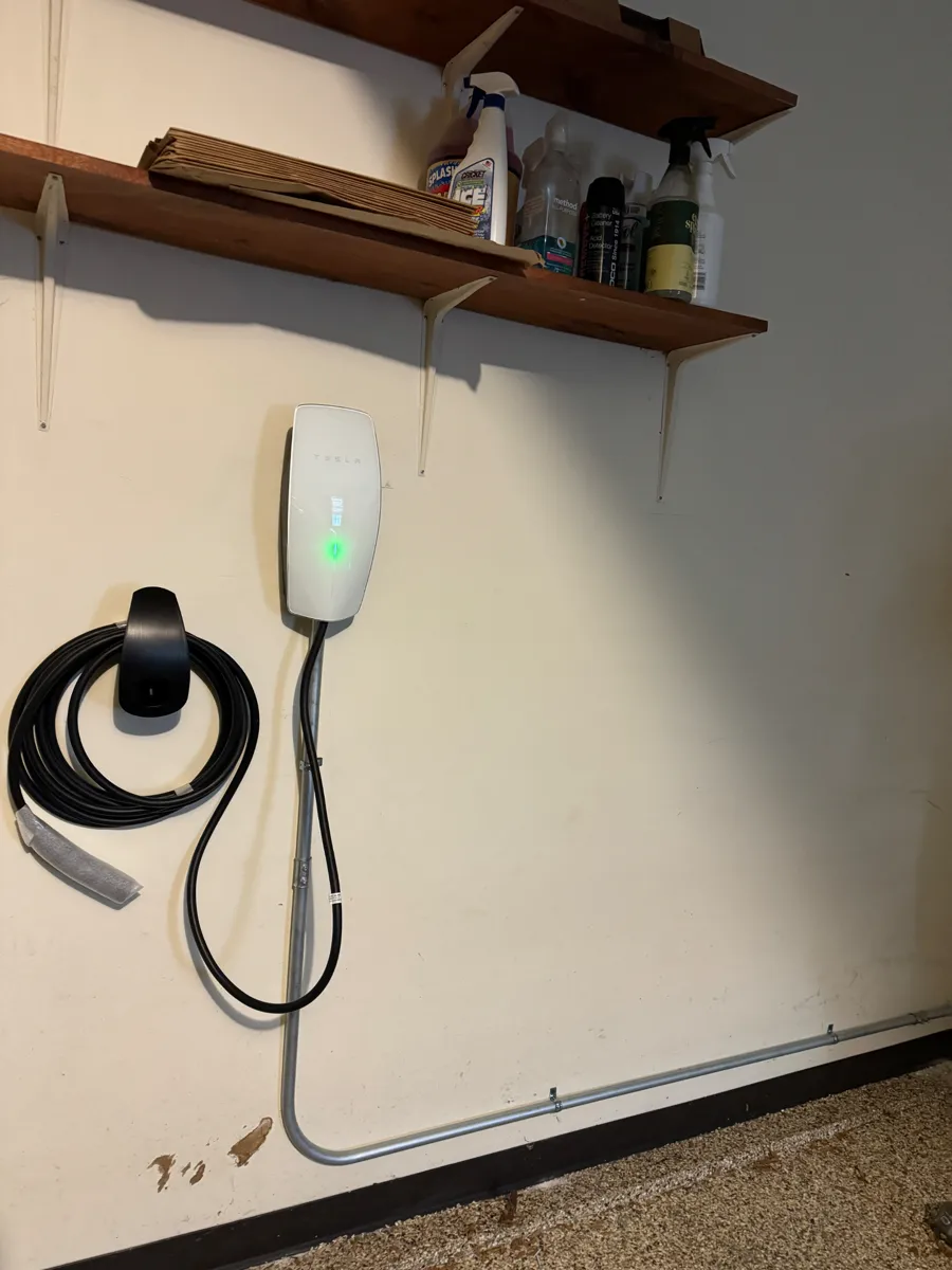 Level 2 EV charger installed in a garage in Wood Dale, IL